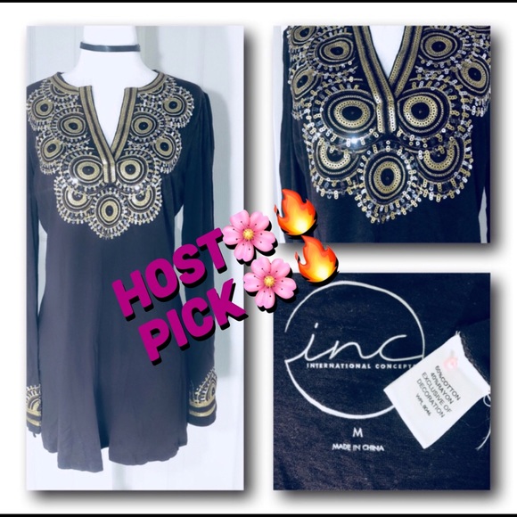 INC International Concepts Tops - INC Gold Silver Sequin Brown Top